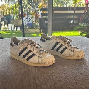 Adidas White Sneakers with Black Stripes